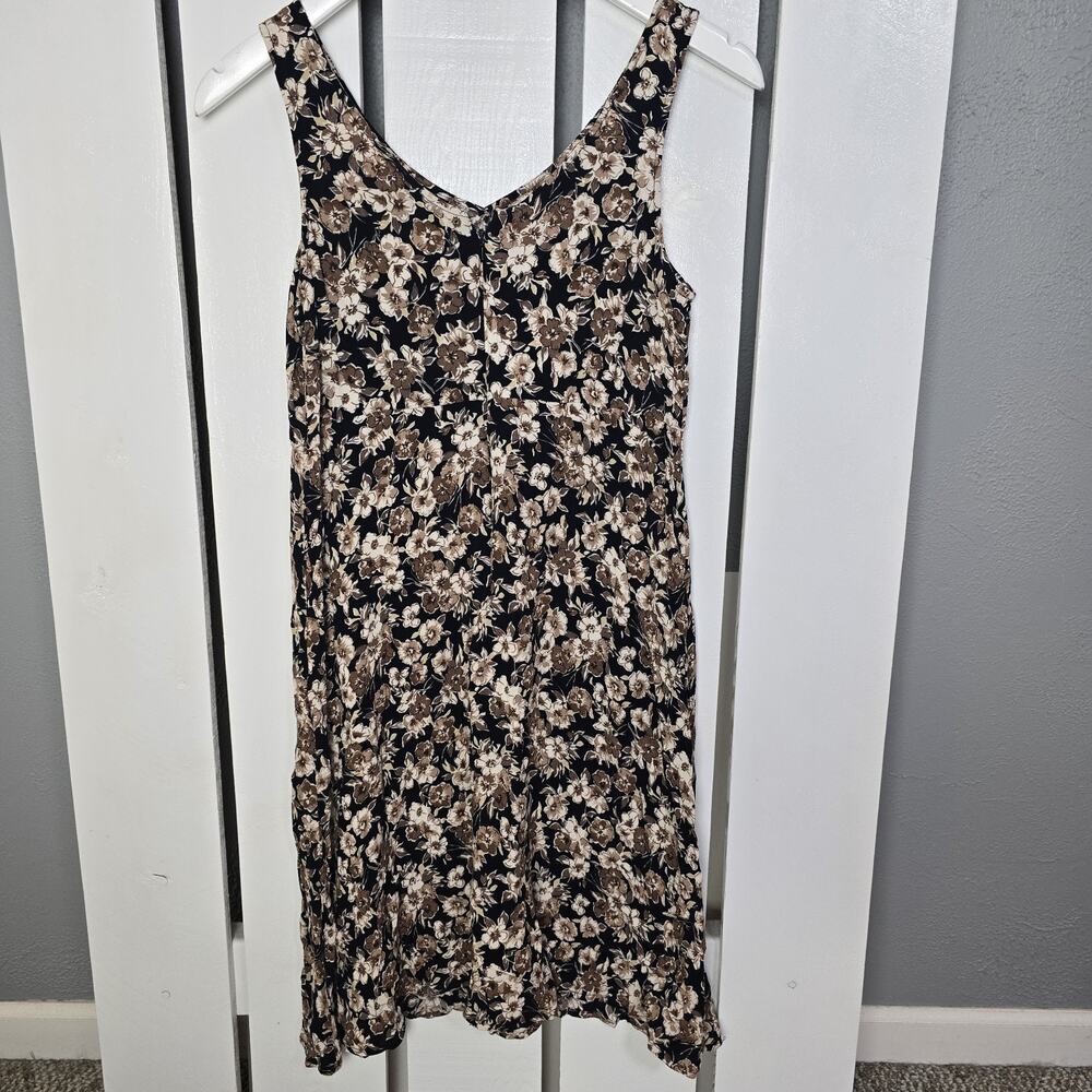 Old Navy Black Brown Dark Floral Slip Fit & Flare Dress Small Y2K Grunge - Picture 2 of 8